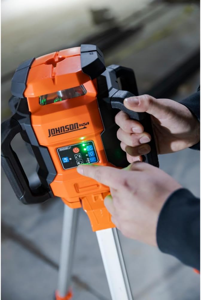 Johnson Level & Tool JRT300-GNHV-K Self-Leveling Dual Slope Rotary Laser Kit with GreenBrite® Technology, 4,000FT Range, Lithium Ion Batteries, Magnetic Target, Laser Detector, Remote Control