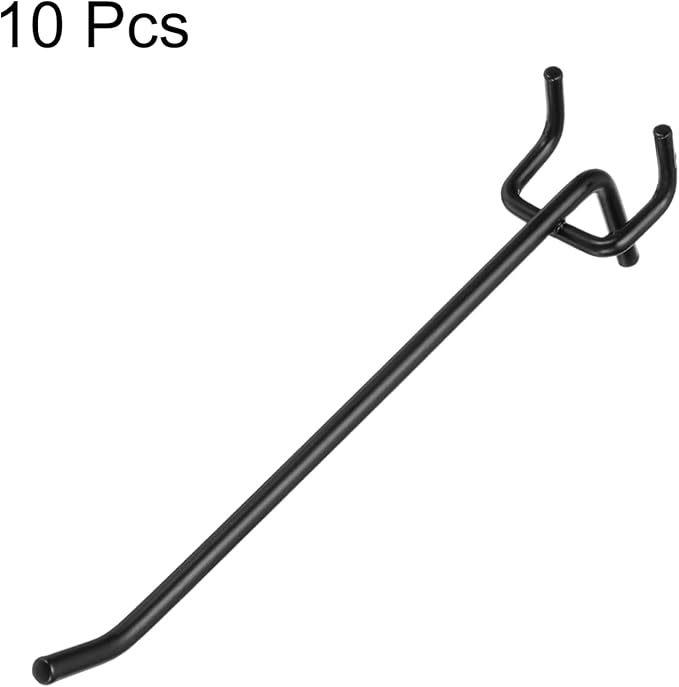 HARFINGTON 10pcs Pegboard Shelving Hooks 6" Stainless Steel Peg Board Display Hook Hanging Holders Wall Mount Organize Tools for Workbench Garage Kitchen Store, Black