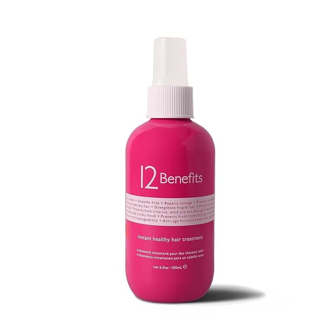 12 Benefits Leave-In Conditioner Spray – Instant Healthy Hair Treatment, Anti-Frizz, Detangles, Strengthens & Repairs, Heat Protection with Quaternium 39 & Silk Fibre Protein, 6 Fl Oz-VeraVaultWomen