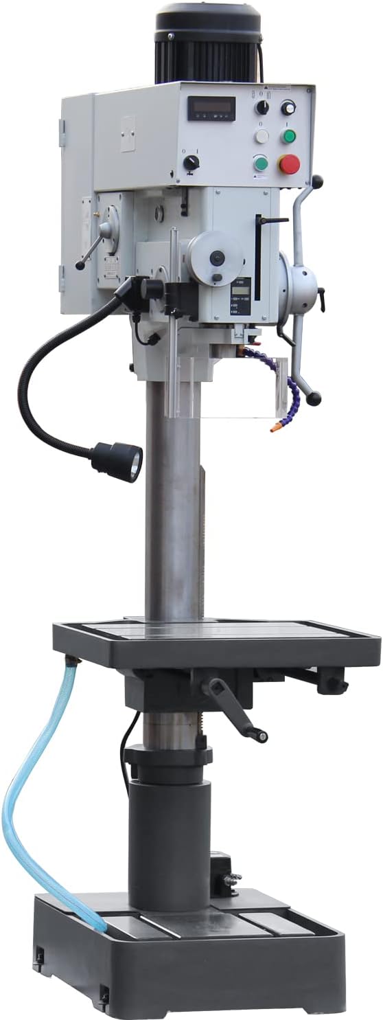 KAKA INDUSTRIAL Geared Head Drill Press, 2.2kW 220V 1-Phase,DP-40 Powerfeed and Auto Downfeed, 1.57 inch(40mm) Max Drilling, MT4 Taper, Digital RPM/DRO, Cast Iron Benchtop