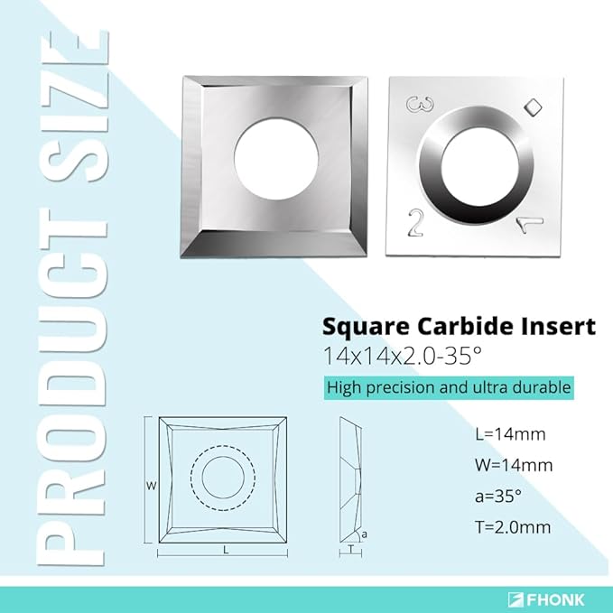 14mm Square Straight Carbide Cutters, for Woodturning Replacement Cutter Knives, Fits Spiral, Helical Planer Cutter, Wood Lathe Turning Tool, 10-Piece (14x14x2.0-35°)