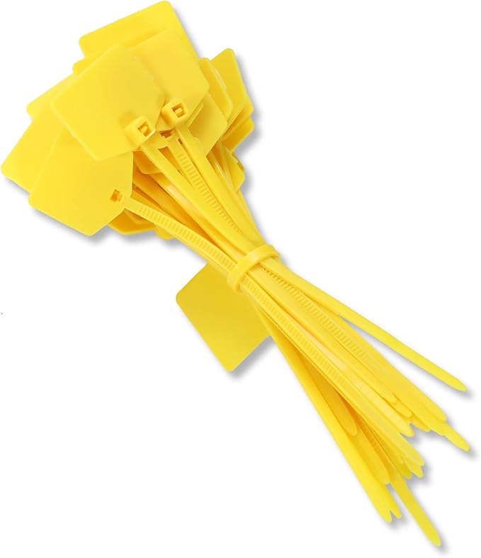 4 in Marker Nylon Cable Ties, Plastic Water Proof Tags, Self-Locking Written-on Cable Marker, Security Seals Label for Cabling, Wire Marking Label, Shipping Hanging Tags - Yellow/ 100pcs