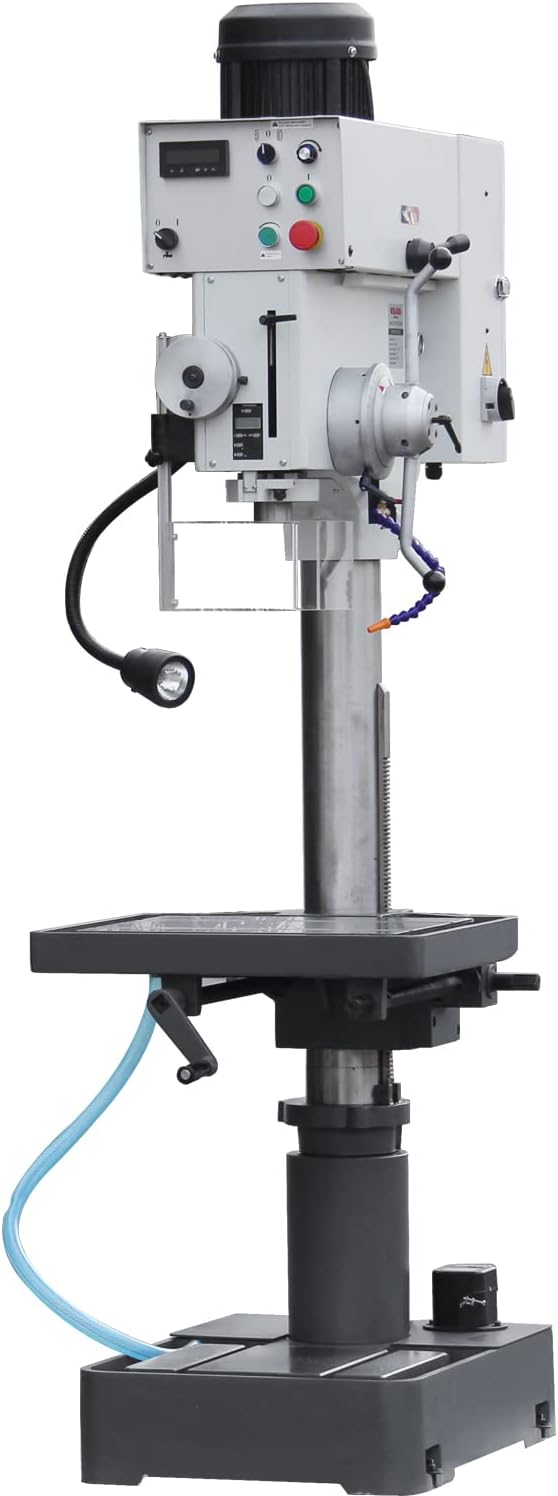 KAKA INDUSTRIAL Geared Head Drill Press, 2.2kW 220V 1-Phase,DP-40 Powerfeed and Auto Downfeed, 1.57 inch(40mm) Max Drilling, MT4 Taper, Digital RPM/DRO, Cast Iron Benchtop