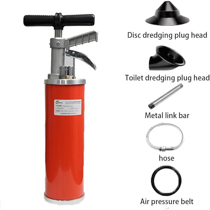 Portable high-pressure power toilet plunger exhaust pipe, manual drain cleaning tool, manual sink plunger dredging device, suitable for bathroom toilets, bathroom showers, and kitchen blocked pipes