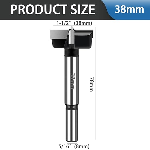 1-1/2 Inch Forstner Drill Bit, Carbide Tipped Forstner Bit for Hard Wood, Wood Drilling Hole Saw Set Woodworking Hinge Cutter Tool Kits for Wood Plastic Plywood