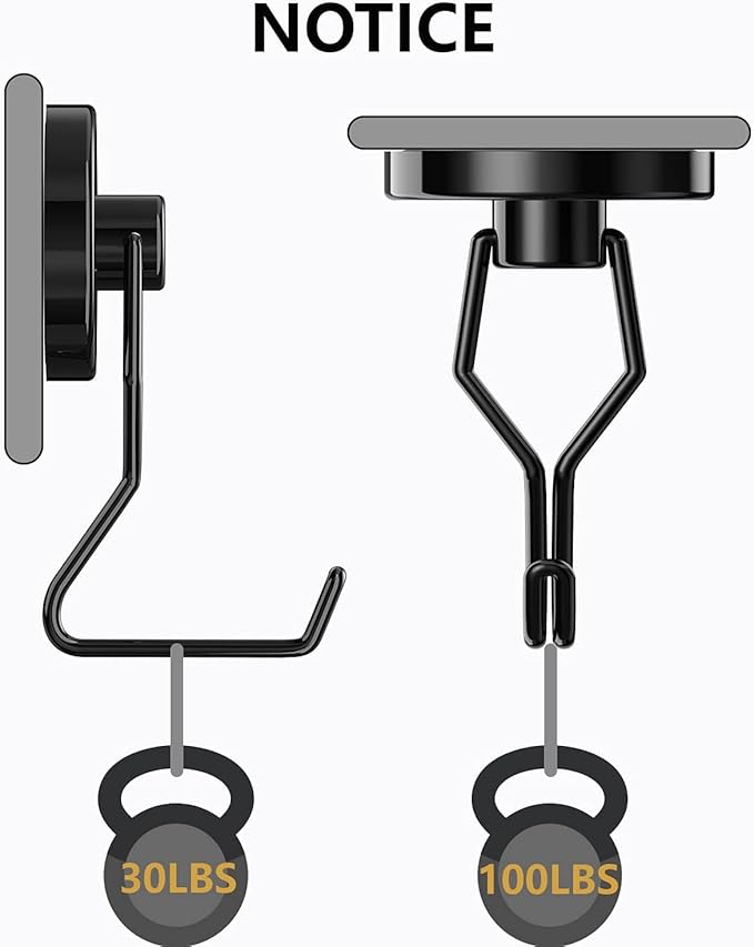 Tohoer Magnetic Hooks, 100LBS Neodymium Magnets Hook Heavy Duty with Rust Proof for Fridge, Refrigerator, Oven, Grill, BBQ, Key, Tools Holder, Kitchen, Outdoor, Hanging Wreaths, Utensil Hangers