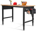 48" L×24”W Adjustable Workbench, 28”-40”Heights Heavy Duty Table 2000 LBS Load Capacity, Work Bench with Power Outlet & Pegboard, Rubber Wood Work Table for Garage, Office, Workshop, Home