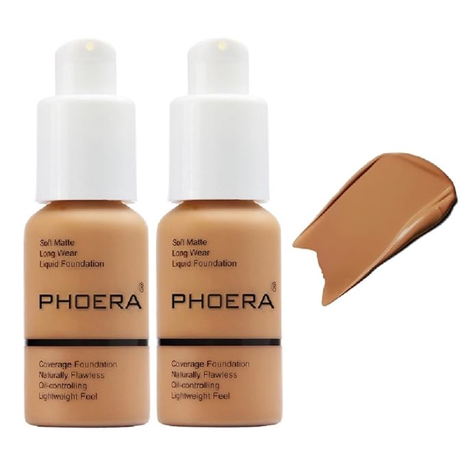 2 Pack PHOERA Foundation 106 Warm Sun Makeup,Full Coverage Foundation for Women and Girls-VeraVaultWomen