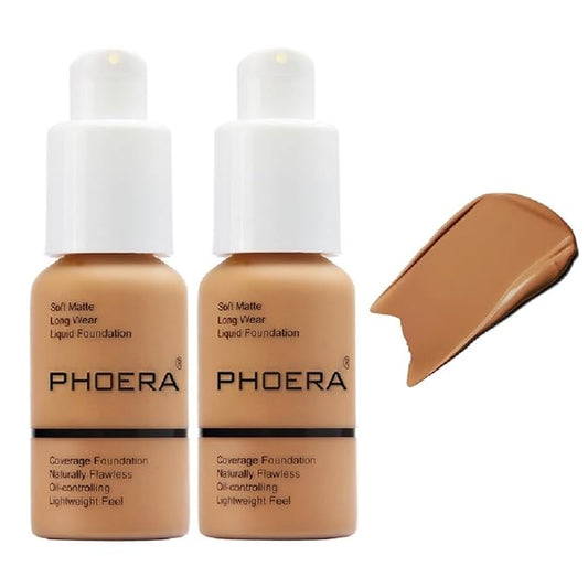 2 Pack PHOERA Foundation 106 Warm Sun Makeup,Full Coverage Foundation for Women and Girls-VeraVaultWomen