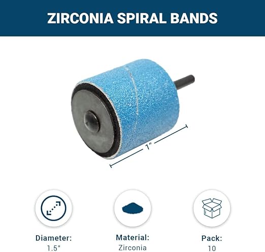 Benchmark Abrasives 1.5" X 1.5" Zirconia Sanding Bands, Spiral Bands Rotary Sander Attachment for Drill & Die Grinder, Metal Polishing Sanders for Woodworking - Sander Tool (10 Pack), 36 Grit