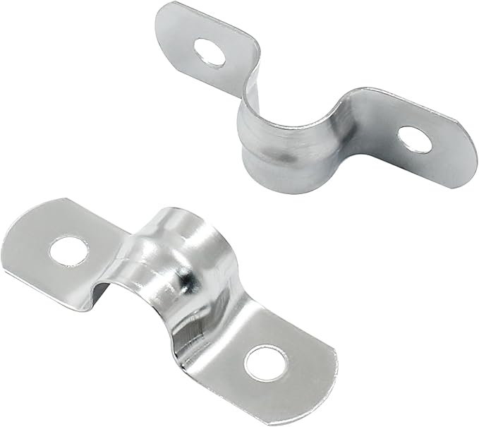 Hordion 50Pcs 3/8" Two Hole Strap U Bracket, M10 Rigid Pipe Strap Stainless Steel Conduit Clamp for Fixing Pipe