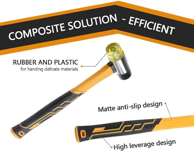 Rubber Mallet 16oz Fiberglass Handle White Rubber Mallet And 35mm Double-Faced Soft Mallet,Fiberglass Handle With Soft Grip for Flooring, Tent Stakes, Woodworking, Camping, Crafts