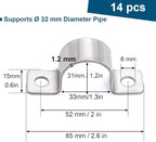 1-1/4 Inch Stainless Steel Conduit Clamps Two Hole Pipe Clamps Metal U Bracket Conduit Fixing Clips, Universal Clamp for Cylindrical Components - Fits OD 32 mm (Approx.1-1/4") | 14 Pcs