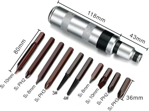 1/2" Hand Manual Reversible Impact Driver Set Extractor-12 PCS Impact Screwdriver S2 Steel Much More Durable Disengage Rusted Fasteners or Frozen Bolts Manual Impact Driver, PRO