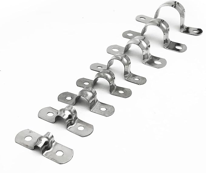 142 Pcs Pipe Strap Clamp Assortment Kit, 304 Stainless Steel 2 Holes Rigid Pipe Strap U Braket Tube Pipe Strap Clamp