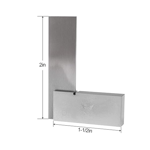 PEC Tools Machinist Square Precision Engineer Wide Seat Square 90 Right Angle Ground Hardened Steel Angle Ruler 2 x 1-1/2 Inch, Suitable for Woodworking and Precision Layout Work