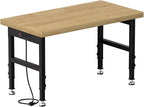 48" Work Bench, Adjustable Height Workbench with Rubber Pad, Heavy-Duty Work Table with Power Outlets, 2000 LBS Capacity Workstation for Garage, Workshop, Office, Home