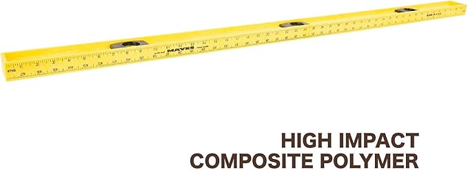 Mayes 10102 Polystyrene 4ft Level, 48 Inch Level Made in the USA, Contractor, Plumber, and Carpenter Tools, Impact Resistant Frame, Three Vials, Accurate to .001 Inch, Won’t Scratch Work Surfaces
