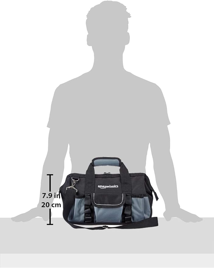 Amazon Basics Durable Wear-Resistant Base, Tool Small Standard Bag with Strap, 12 Inch, Black & Gray