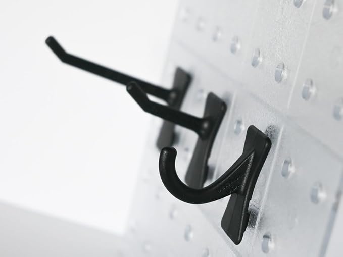 PegPro® J, 1", 2" Hooks Kit for Modern Plastic or Metal Pegboard – Durable Plastic Pegboard Hooks - For Garage, Kitchen, Craft Room, and more (J, 1", 2" Hooks - 50 Pack, Black)