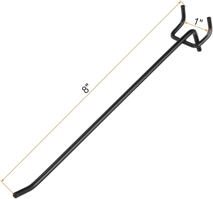 HARFINGTON 10pcs Pegboard Shelving Hooks 8" Stainless Steel Peg Board Display Hook Hanging Holders Wall Mount Organize Tools for Workbench Garage Kitchen Store, Black