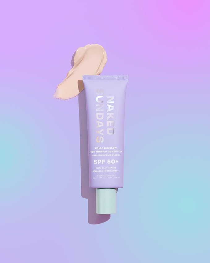 Naked Sundays SPF 50 Mineral Glow Sunscreen, Daily Hydrating Facial Moisturizer & Primer with Zinc Oxide, Sheer Tint, Broad Spectrum SPF Lotion (Jumbo 80ml)-VeraVaultWomen