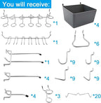 FRIMOONY Pegboard Hooks Assortment with Pegboard Bins, Peg Locks, for Organizing Various Tools, 80 Piece
