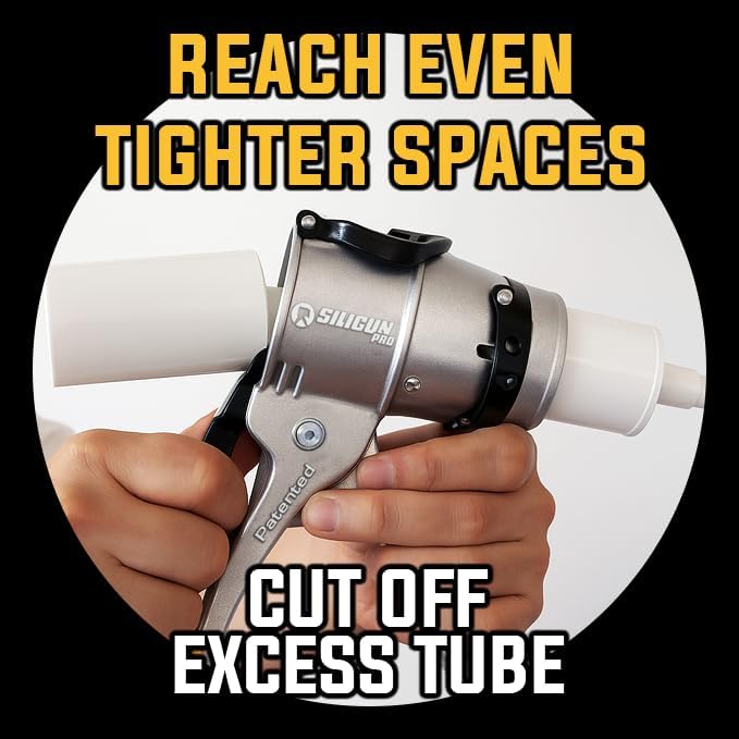 SILIGUN™ PRO Compact 24:1 Caulking Gun - No Drip Caulk Gun - Patent Design - Lightweight Aluminum Frame - Works with all 10 oz Tubes (SILIGUN PRO Nozzle Kit)