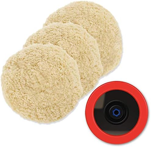 Wool Polishing Pads, SPTA 8"(200mm) 100% Natural Wool Buffing Pad with Hook & Loop Backing 4pcs Set Come with 5/8-11 Thread Backing Plate for Car Polishing, Buffing and Cutting