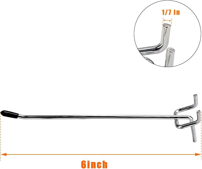 Pegboard Hooks, 6 Inch 50-Pack,Sturdy and Durable L Shape Galvanized Metal suitbale for 1/4 and 1/8 Pegboard Hooks with Rubber Tipped,Pegboard Hooks for Garage,Office,Kitchen,Store(Silver)