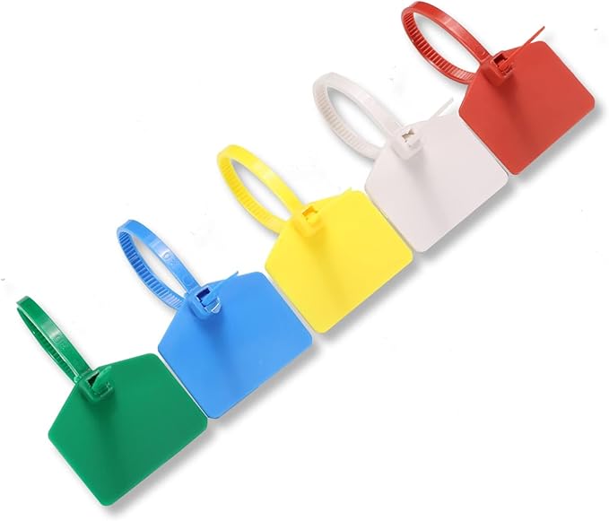 4 in Marker Nylon Cable Ties, Plastic Water Proof Tags, Self-Locking Written-on Cable Marker, Security Seals Label for Cabling, Wire Marking Label, Shipping Hanging Tags - Red/ 100pcs