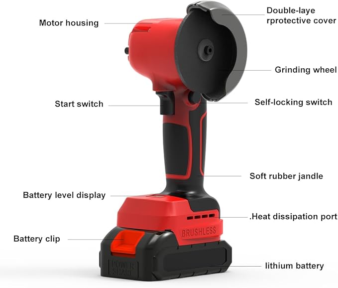 Brushless Cordless Angle Grinder Kit, 28000rpm Mini Electric Angle Grinding Tool with 2x21V 2000mAh Battery and 6-Cutting Discs, Grinder Handheld Cutter for Metal Wood