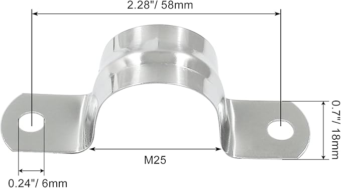 Hordion 30Pcs 1" Two Hole Strap U Bracket, M25 Rigid Pipe Strap Stainless Steel Conduit Clamp for Fixing Pipe
