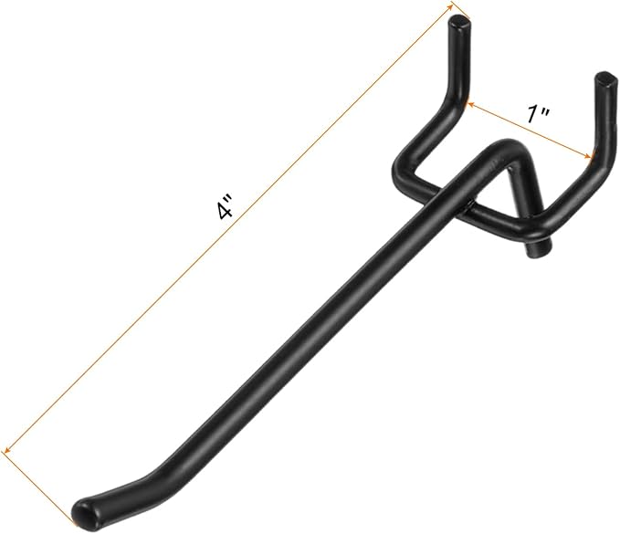 HARFINGTON 10pcs Pegboard Shelving Hooks 4" Stainless Steel Peg Board Display Hook Hanging Holders Wall Mount Organize Tools for Workbench Garage Kitchen Store, Black