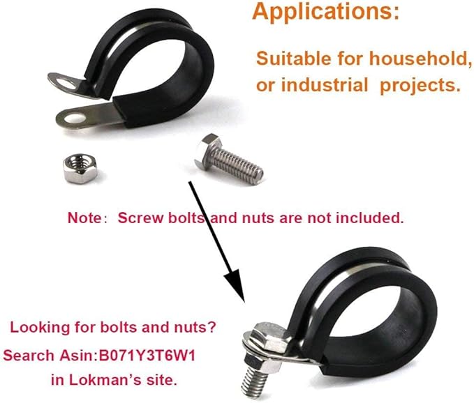 LOKMAN 20 Pack 1/4 Inch Stainless Steel Cable Clamp, Rubber Cushioned Insulated Clamp, Metal Tube Holder for Tube, Pipe or Wire Cord Installation