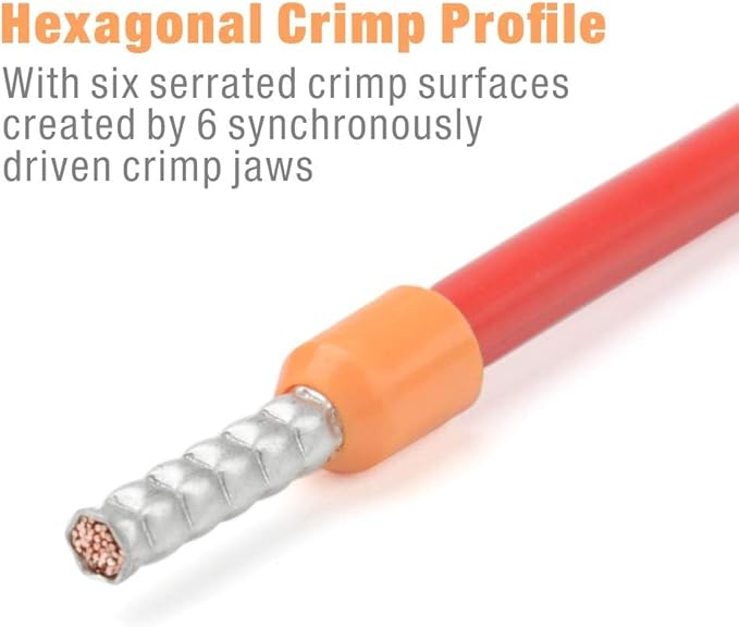 iCrimp Hexagonal Ratchet Crimper for End Sleeves and Ferrules 0.25-6mm² AWG 23-10, Wire Ferrule Crimping Tool (HSC8 6-6)