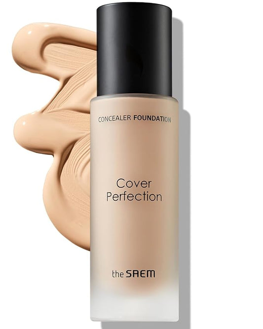 THESAEM Cover Perfection Concealer Foundation - 24H Coverage, Light Liquid Texture - Ideal for Oily, Combination Skin, Provides Semi-Matte, Smooth Finish, 1.01 fl.oz. (1.5 Natural Beige)-VeraVaultWomen