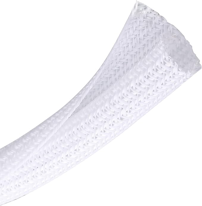 CrocSee 25ft - 3/4 inch Braided Cable Management Sleeve Cord Protector - Self-Wrapping Split Wire Loom for TV/Computer/Home Theater/Engine Bay - White