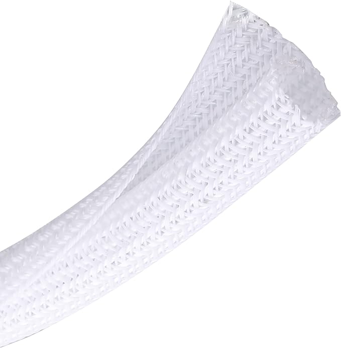 CrocSee 10ft - 1 inch Braided Cable Management Sleeve Cord Protector - Self-Wrapping Split Wire Loom for TV/Computer/Home Theater/Engine Bay - White