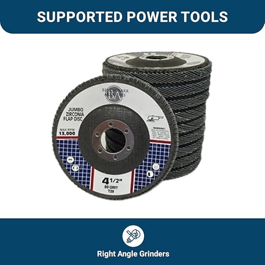 Benchmark Abrasives 4.5" x 7/8" Premium Zirconia Type 29 Flap Discs 4 1/2 for Angle Grinder, Sanding Discs, Finishing - Grinding Wheels 4 1/2 inch (100 Pack) - 80 Grit