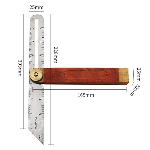 Sliding T-Bevel Gauge, T Bevel Angle Finder with Wooden Handle, Woodworking Measurements Ruler with Locking Mechanism and Dual Scales for Carpenter