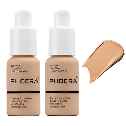 2 Pack PHOERA Foundation 104 Buff Beige Makeup,Full Coverage Foundation for Women and Girls-VeraVaultWomen