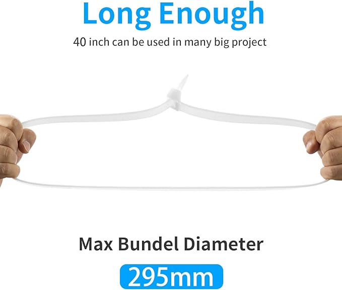 40 inch White Zip Ties Heavy Duty 30 PCS, 250LBS Ultra Exclusive Strong Plastic Wire Ties, Large Cable Ties Extra Long Tie Wraps, Indoor and Outdoor UV Resistant