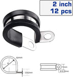 HOLYBEAR 2 Inch Stainless Steel Cable Clamp, Rubber Insulated Metal Conduit Wire Holder Strap Clips for Pipe, Tube, Hose Bracket (50mm, 12pcs)