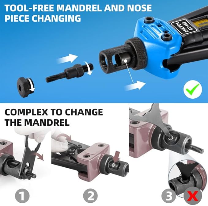 AKKTOL Rivet Nut Tool kit, 16" Rivnut Tool Kit with 15 Metric and SAE Mandrels, 125-PCS Rivet Nut Assortment Kit, Rugged Carrying Case, Ideal for Sheet Metal & Automotive Work