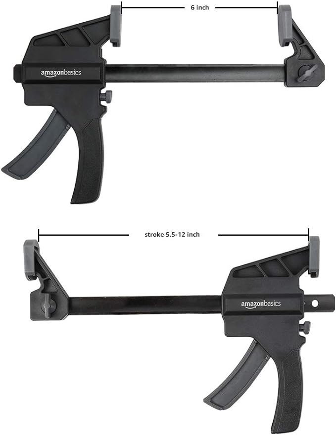 Amazon Basics 6-Piece Trigger Clamp Set, 2 Pack of 4-inch, 4 Pack of 6-inch, Black/Grey