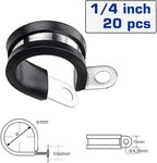 HOLYBEAR 1/4 Inch Stainless Steel Cable Clamp, Rubber Insulated Metal Conduit Wire Holder Strap Clips for Pipe, Tube, Hose Bracket (6mm, 20pcs)
