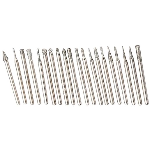 Diamond Burr Bit Set for Dremel Tool Glass Tile Stone Bits Engraving Bur Kit Masonry Grinding Carving Rock Shaping Jewelry Drill Rotary Burrs Lapidary Working Etching Accessory 1/8” Shank Burs - 20pc