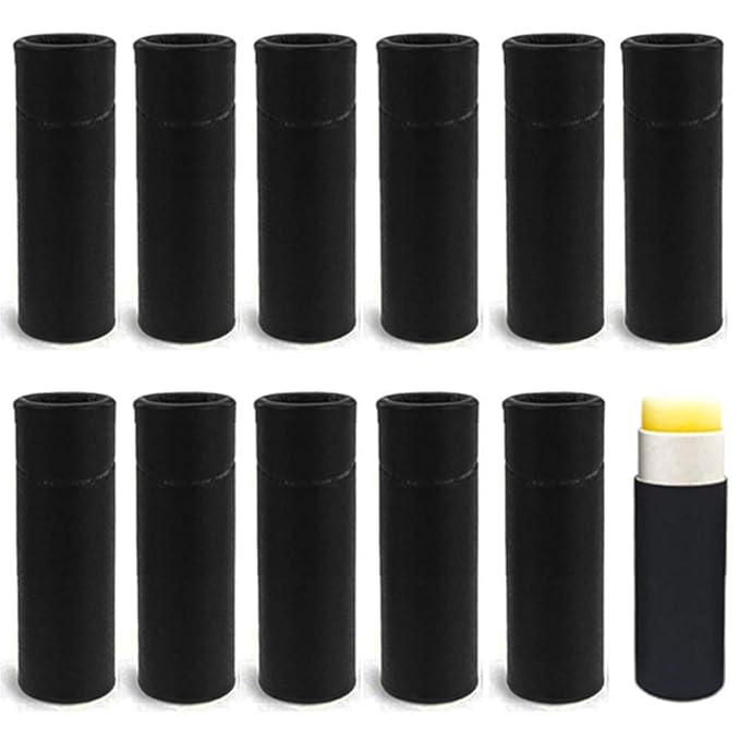 10 Pcs 1 Oz Paperboard Lip Balm Tubes Cardboard Krafts Paper Lipstick Tube Empty Lip Gloss Container Refillable Paper Round Solid Perfume Tube Chapstick Tube DIY Cosmetic Deodorant (Black)-VeraVaultWomen