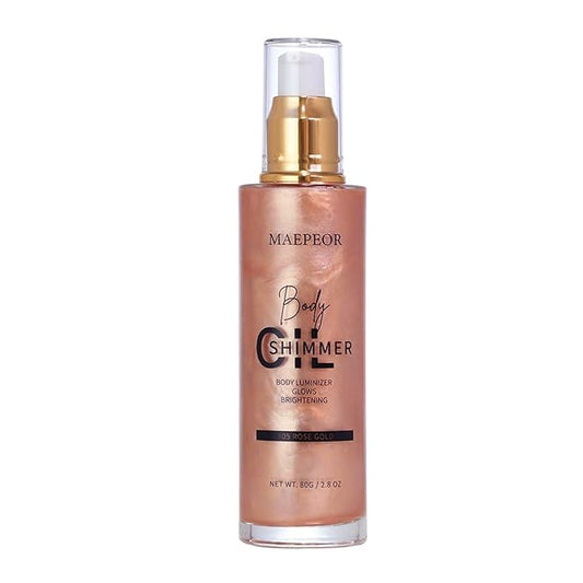 MAEPEOR Shimmer Body Luminizer 5 Colors Moisturizing Glow Illuminator Smooth and Non-sticky Summer Body Highlighter For Face & Body (80ML, 05 Rose Gold)-VeraVaultWomen